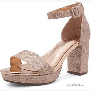Platform Heels with Ankle Strap, 3.75 Inch Chunky Block Heel, Open Toe